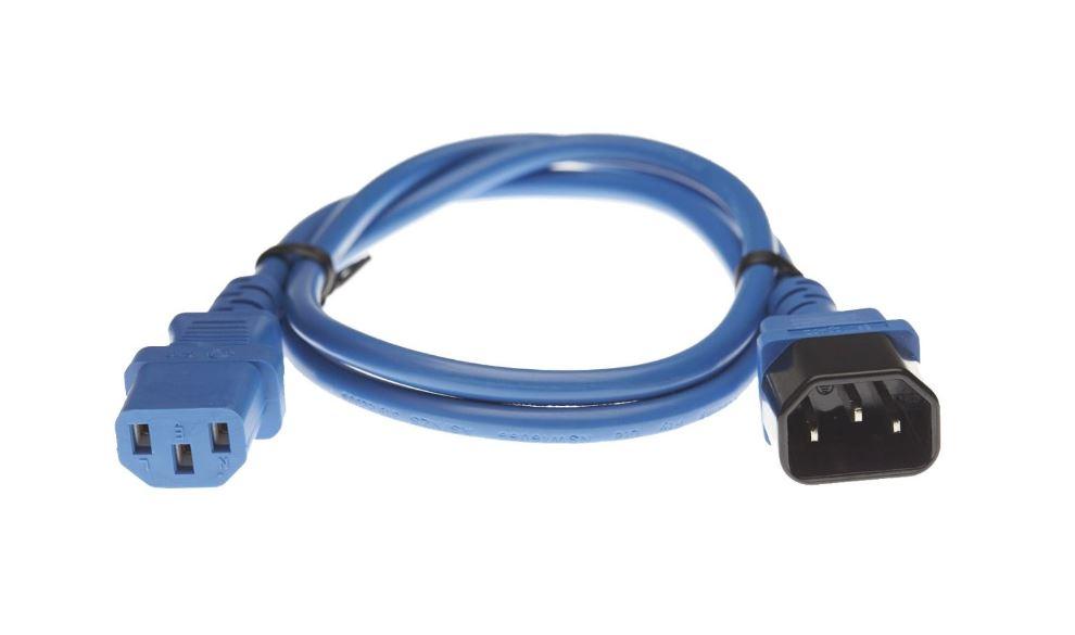 Cabling IEC C13 to C14 Power Cable in blue, 3 meters long, featuring male IEC-C14 and female IEC-C13 connectors.